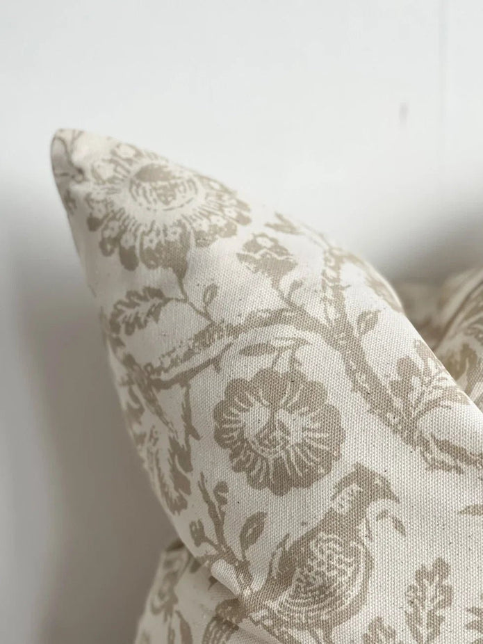 Aria Neutral Beige Country Floral Print Cotton Cushion Cover - Soft FurnishingsSoft Furnishings - Lulu Loves Home