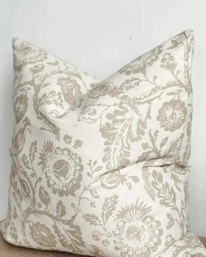 Aria Neutral Beige Country Floral Print Cotton Cushion Cover - Soft FurnishingsSoft Furnishings - Lulu Loves Home