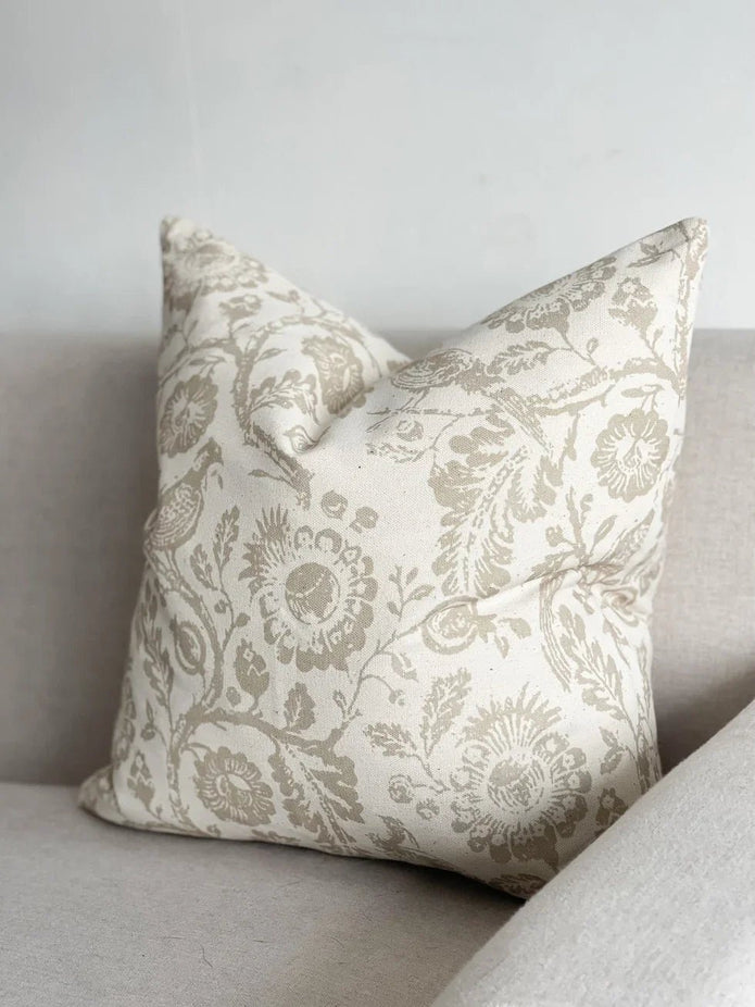 Aria Neutral Beige Country Floral Print Cotton Cushion Cover - Soft FurnishingsSoft Furnishings - Lulu Loves Home