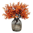 Artificial Autumnal Orange  Gypsophelia Stem, orange stems arranged in a ribbed smoky glass vase