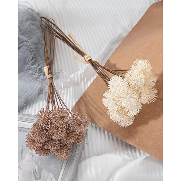 Artificial brown pom pom bunch from Starlight Express, featuring fluffy, round faux plant decorations for home or craft decor.