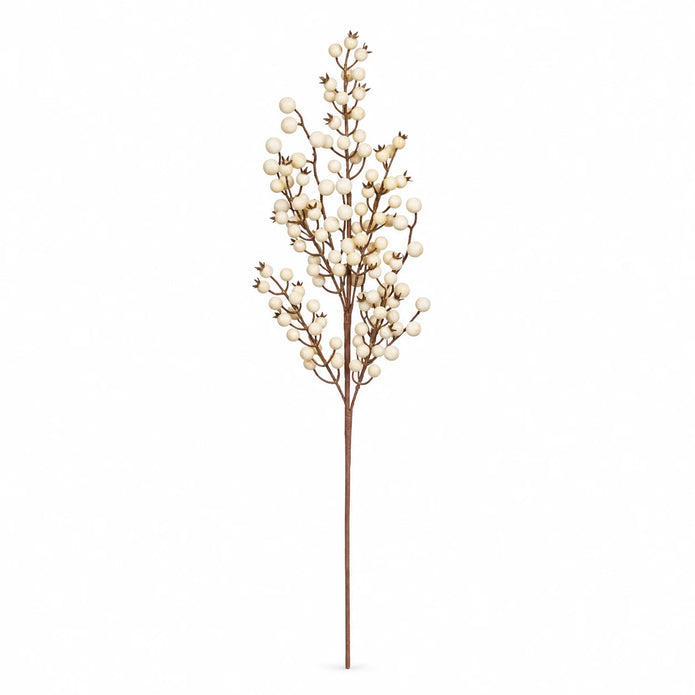 Complete 60cm cream berry stem with brown branches on a white background.