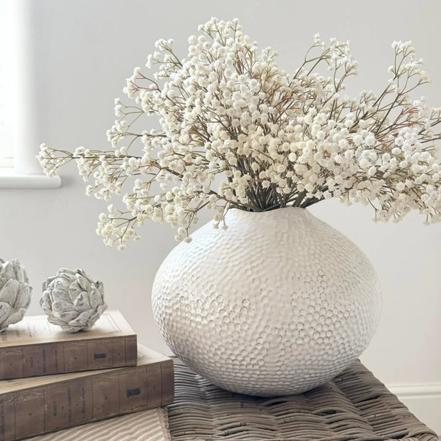 Artificial Cream Neutral Gypsophila Stem, cream flowering stems in a large ivory textured vase