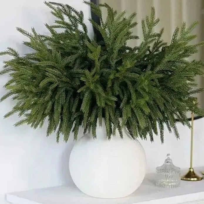 Artificial luxury green spruce Norfolk stem for Christmas décor, by Starlight Express, showcasing lush green needle details.