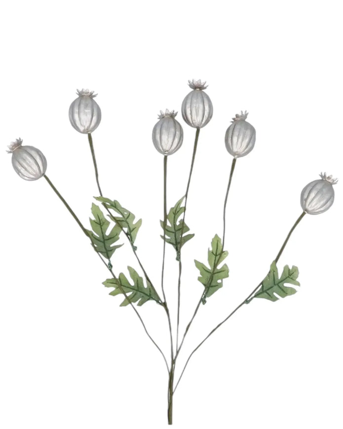 Artificial Silver Poppy Head Stem - Seasonal Decor - ChristmasSeasonal Decor - Christmas - Lulu Loves Home
