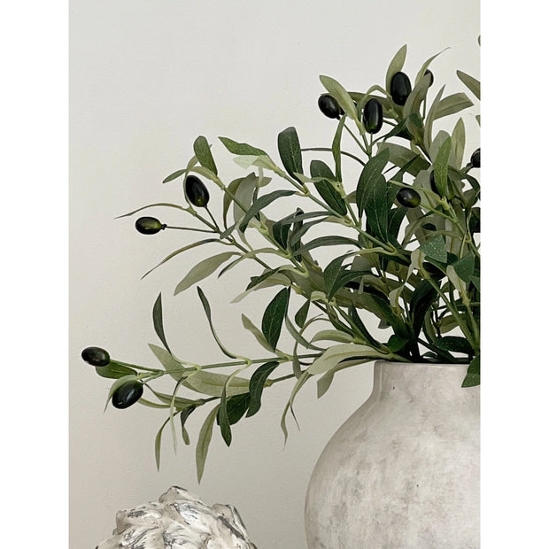 Artificial Standard Olive Stem, close-up of the green olive leaves and dark fruit