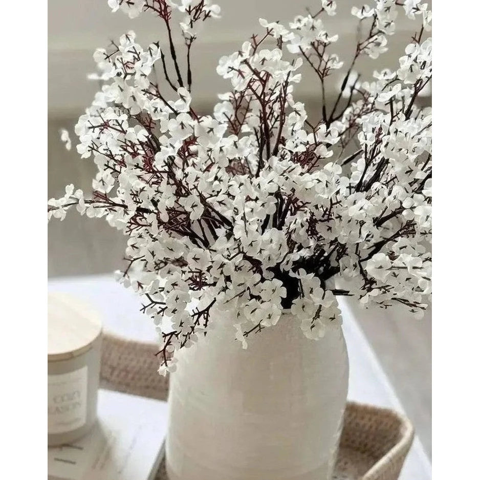 Artificial white and brown Gypsophila stem from Starlight Express, showcasing delicate blossoms and realistic foliage.
