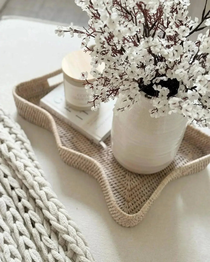 Artisan Weave - Rectangle Scalloped Rattan Tray With Handles - Home DecorHome Decor - Lulu Loves Home