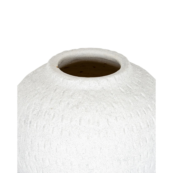 Ashen white matte round vase by Hill Interiors, showcasing smooth surface and modern design, perfect for contemporary home decor.