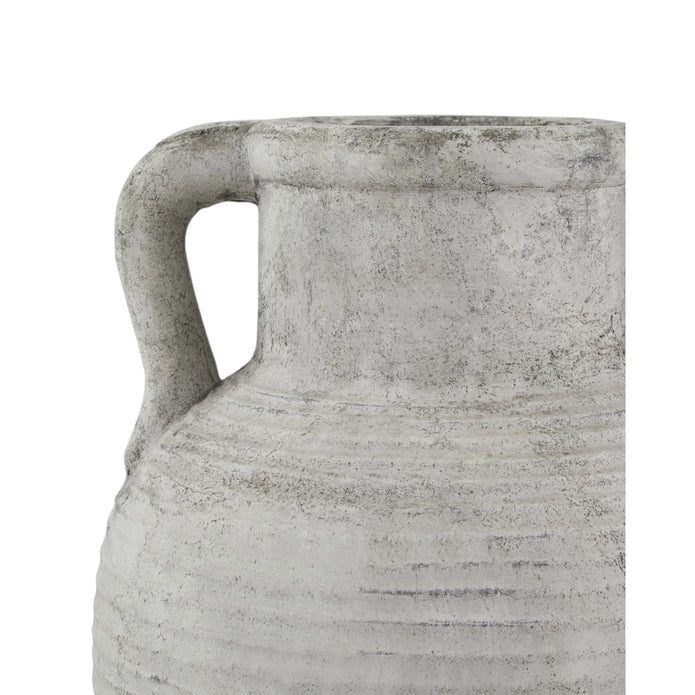 Neutral stone Athena Amphora Vase by Hill Interiors, featuring a classic amphora shape and textured surface for elegant decor.