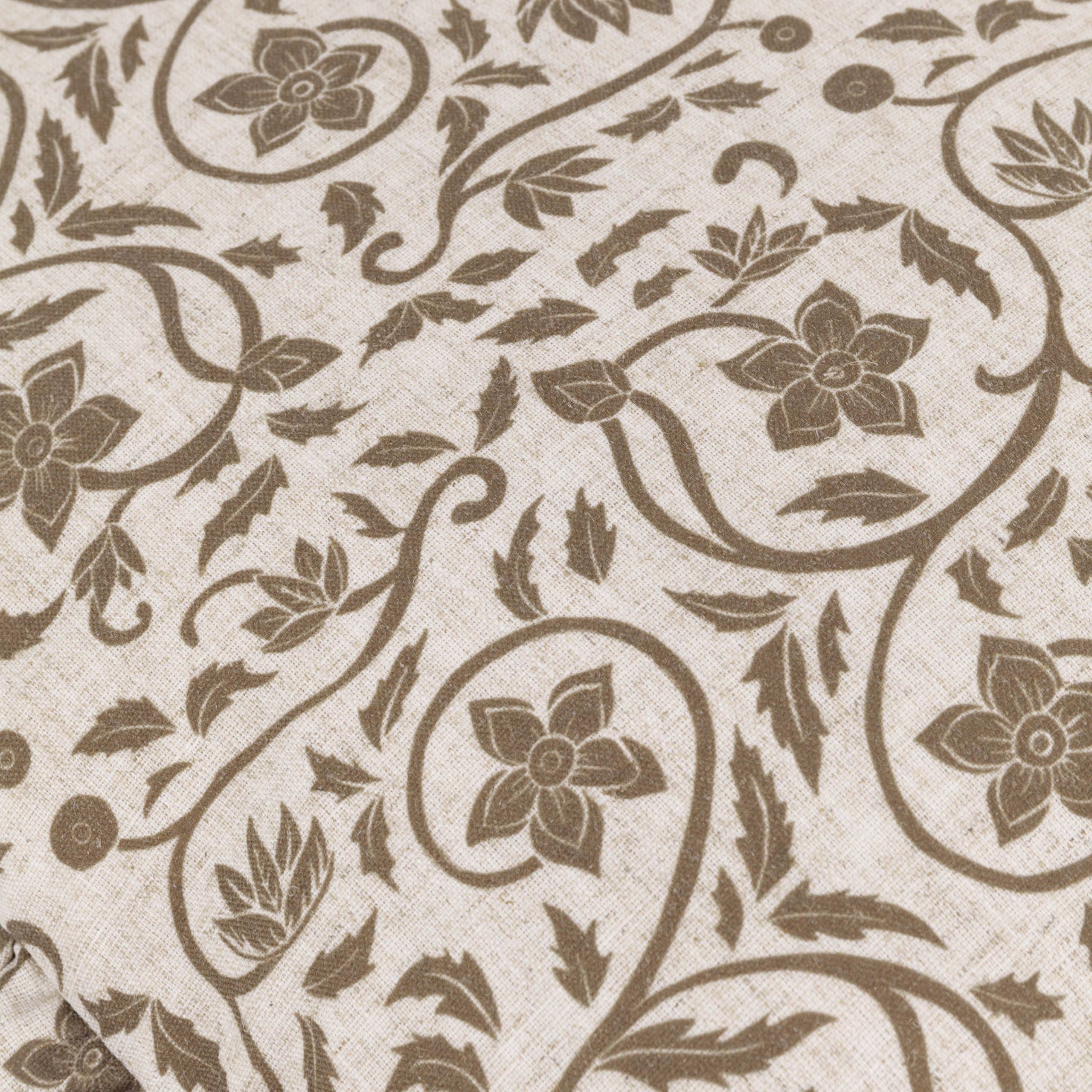 Beige Linen Filigree Printed Ruffle Cushion Cover