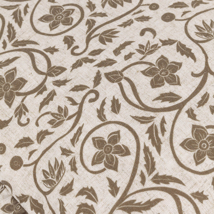 Beige Linen Filigree Printed Ruffle Cushion Cover