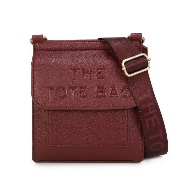 Burgundy Jamie Bags crossbody bag with wide strap and front pocket, stylish accessories for casual or formal wear.