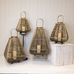 Four bamboo LED lanterns in different sizes arranged on pale display stands; each sold individually