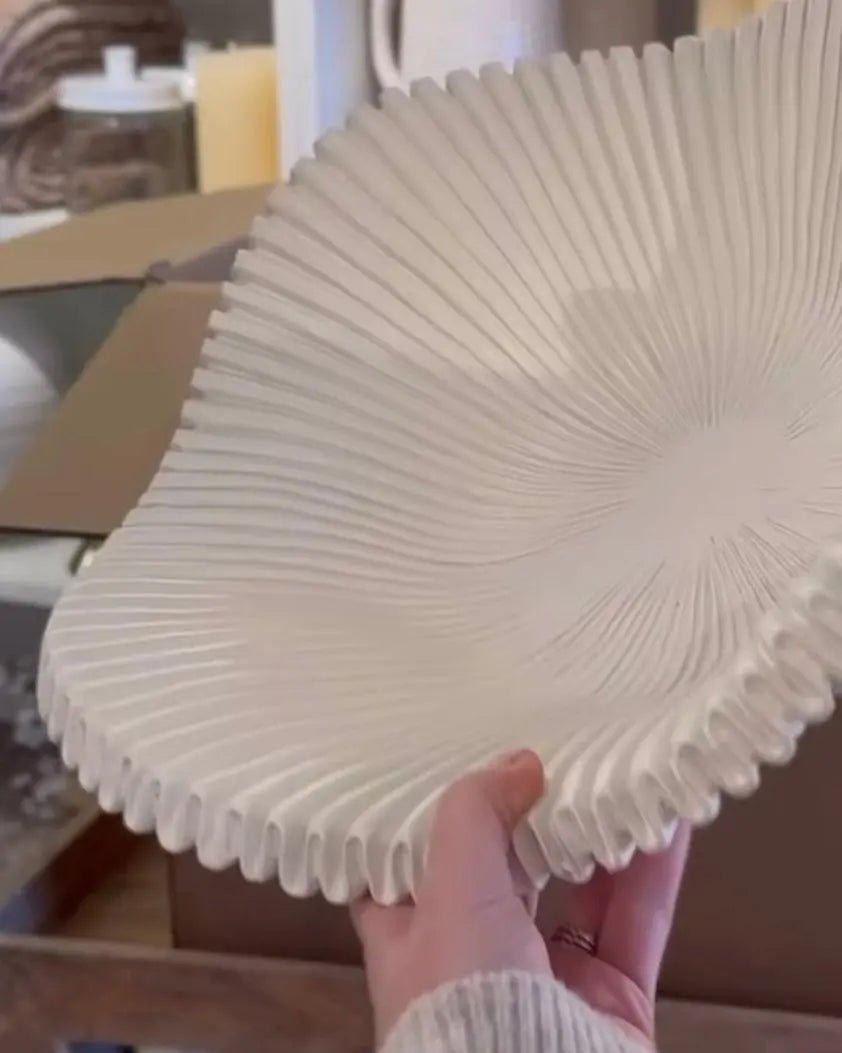 Barbuda Large Scalloped Wavy Decorative Bowl – Neutral Resin Tray - PRE ORDER LATE SEPT DELIVERY - Home DecorHome Decor - Lulu Loves Home