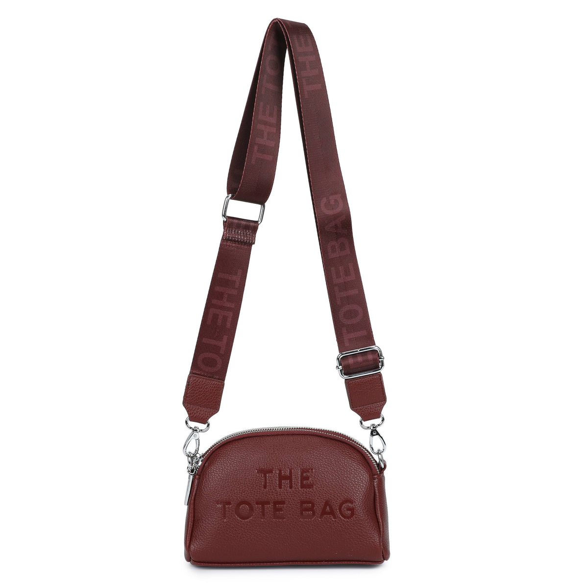 Chocolate brown Jamie Bags double zip crossbody bag with adjustable strap and sleek design, ideal for stylish accessories.