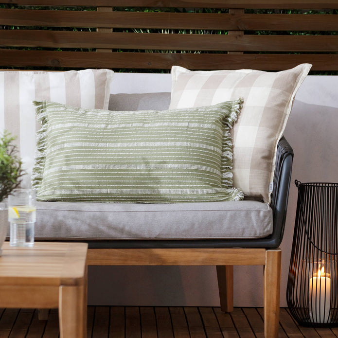 Natural Check Outdoor Garden Seat Scatter Cushion Cover