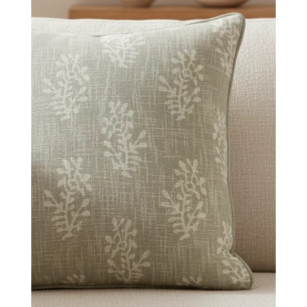 Beige block flower cushion cover from Malini, soft furnishings with floral pattern and soft fabric, perfect for home decor.