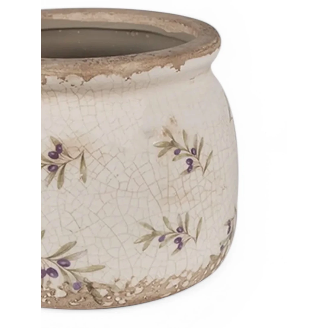 Beige ceramic olives wide planter by Clayre & Eef, stylish home decor with a ceramic finish and olive motif design.