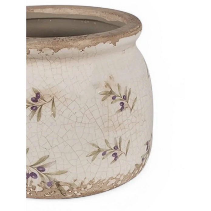 Beige ceramic olives wide planter by Clayre & Eef, stylish home decor with a ceramic finish and olive motif design.
