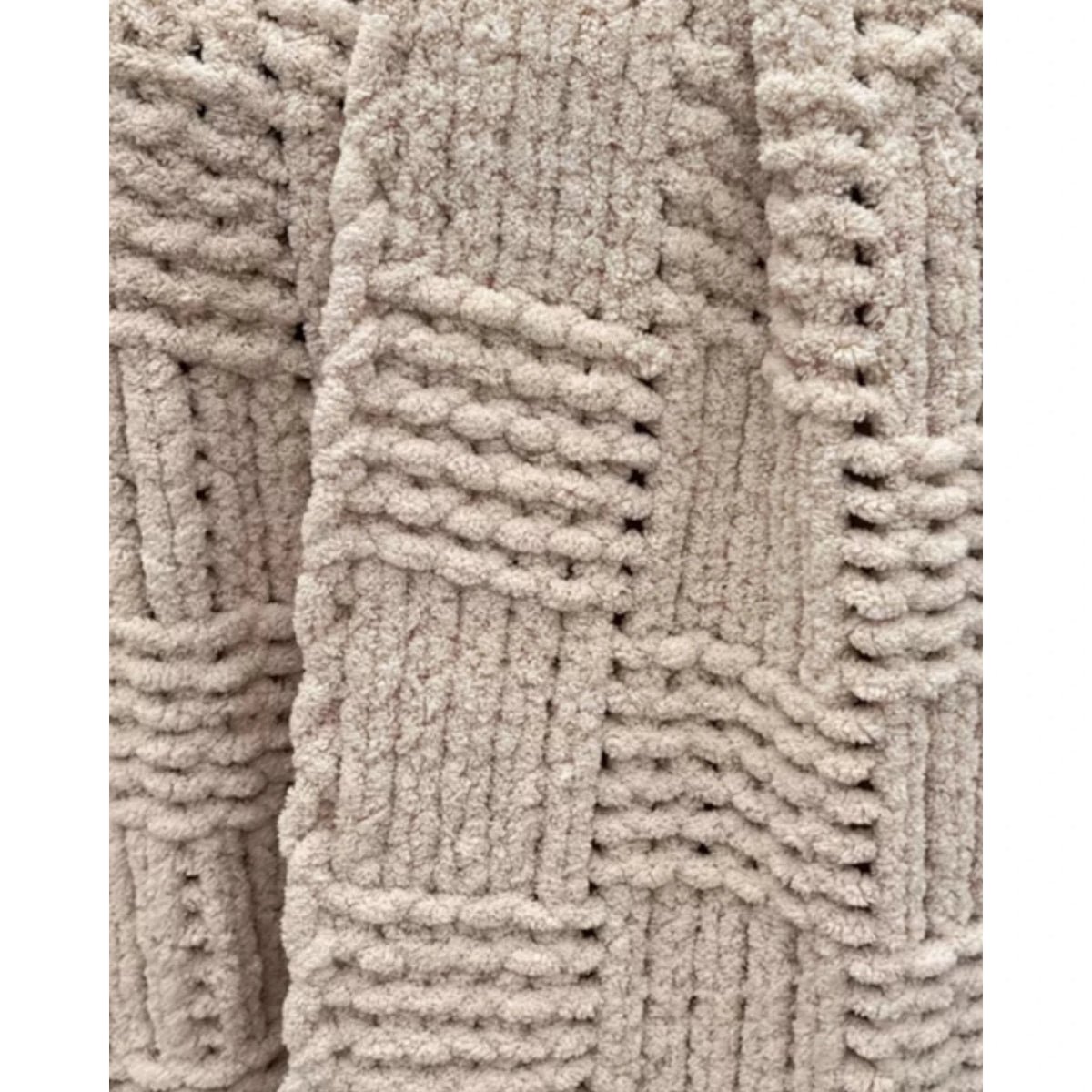 Beige checkered chenille chunky knit blanket throw from Starlight Express, soft furnishings with cozy, textured fabric.
