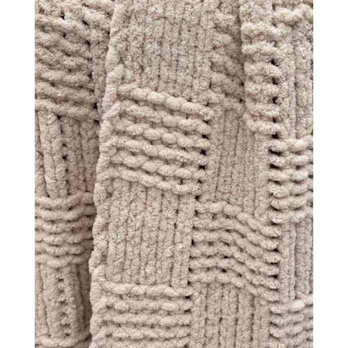 Beige checkered chenille chunky knit blanket throw from Starlight Express, soft furnishings with cozy, textured fabric.