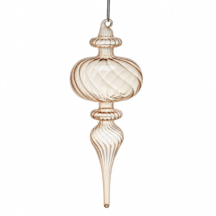 Beige Glass Teardrop Christmas Bauble — Single LEFT longer finial 21cm high