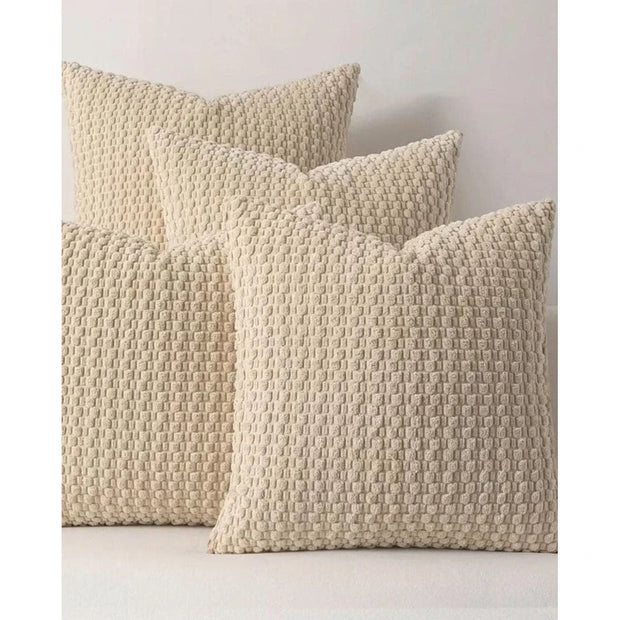 Beige honeycomb woven design cushion cover from Starlight Express, soft furnishings for decorative and comfortable home decor.