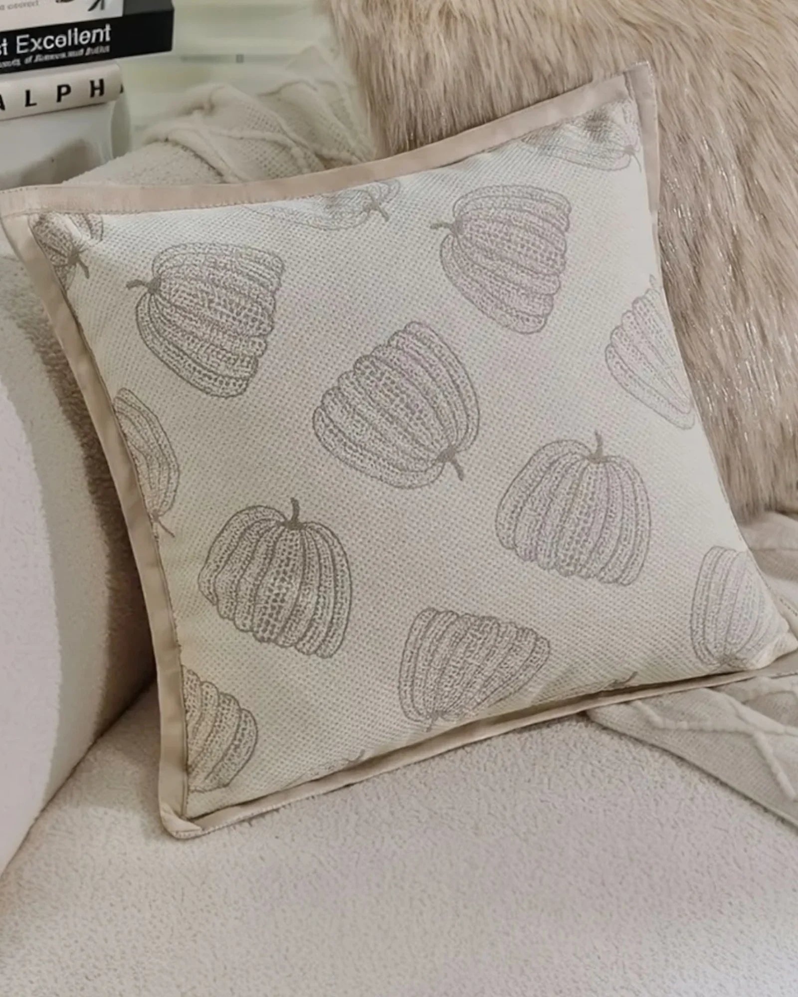Beige Large Print Pumpkin Cushion Cover - Seasonal Decor - AutumnSeasonal Decor - Autumn - Lulu Loves Home