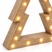 Close-up of beige wooden tree frame texture and inset LED lights