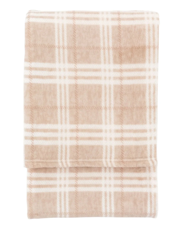 Beige Natural Checkmate Rolled Fleece Blanket Throw - Soft FurnishingsSoft Furnishings - Lulu Loves Home