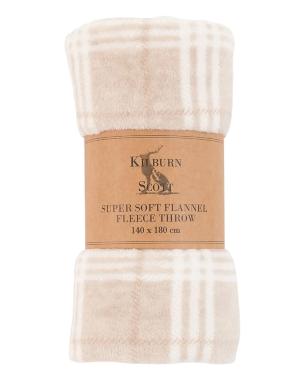 Beige Natural Checkmate Rolled Fleece Blanket Throw - Soft FurnishingsSoft Furnishings - Lulu Loves Home