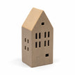 Beige ceramic LED house with sand roof, unlit on a white studio background