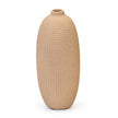 Complete empty beige textured stone vase on a white background, 24cm high