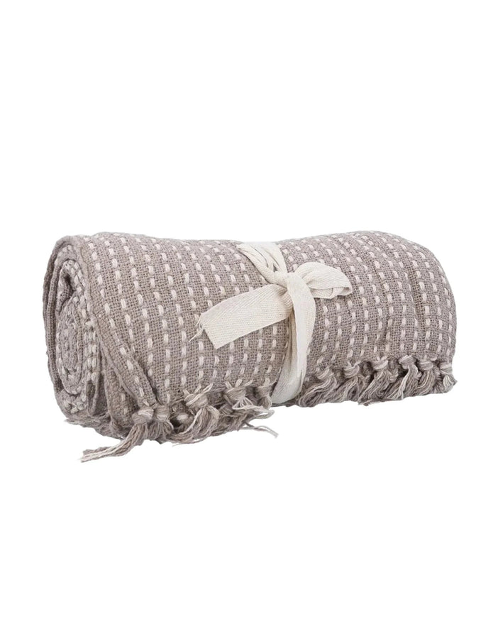 Beige Woven Cotton Stab Stitch Throw - Soft FurnishingsSoft Furnishings - Lulu Loves Home