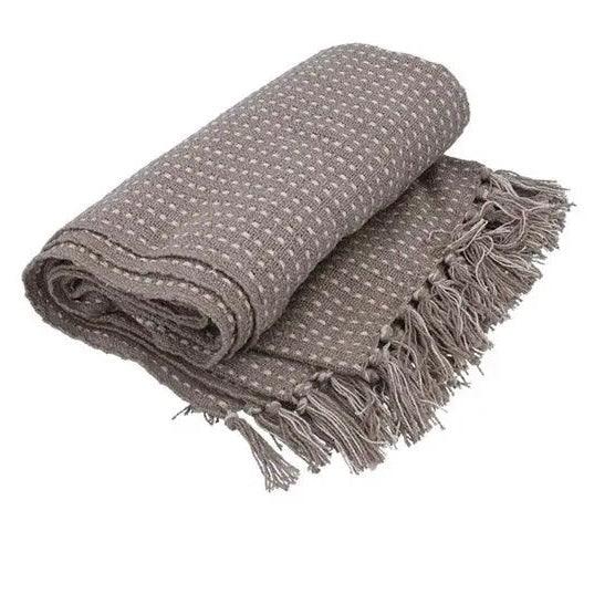 Beige Woven Cotton Stab Stitch Throw - Soft FurnishingsSoft Furnishings - Lulu Loves Home