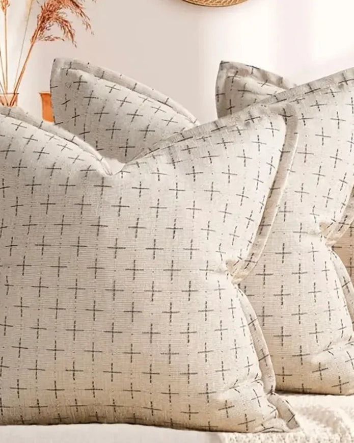 Beige Woven Cross Design Cushion Cover - Soft FurnishingsSoft Furnishings - Lulu Loves Home