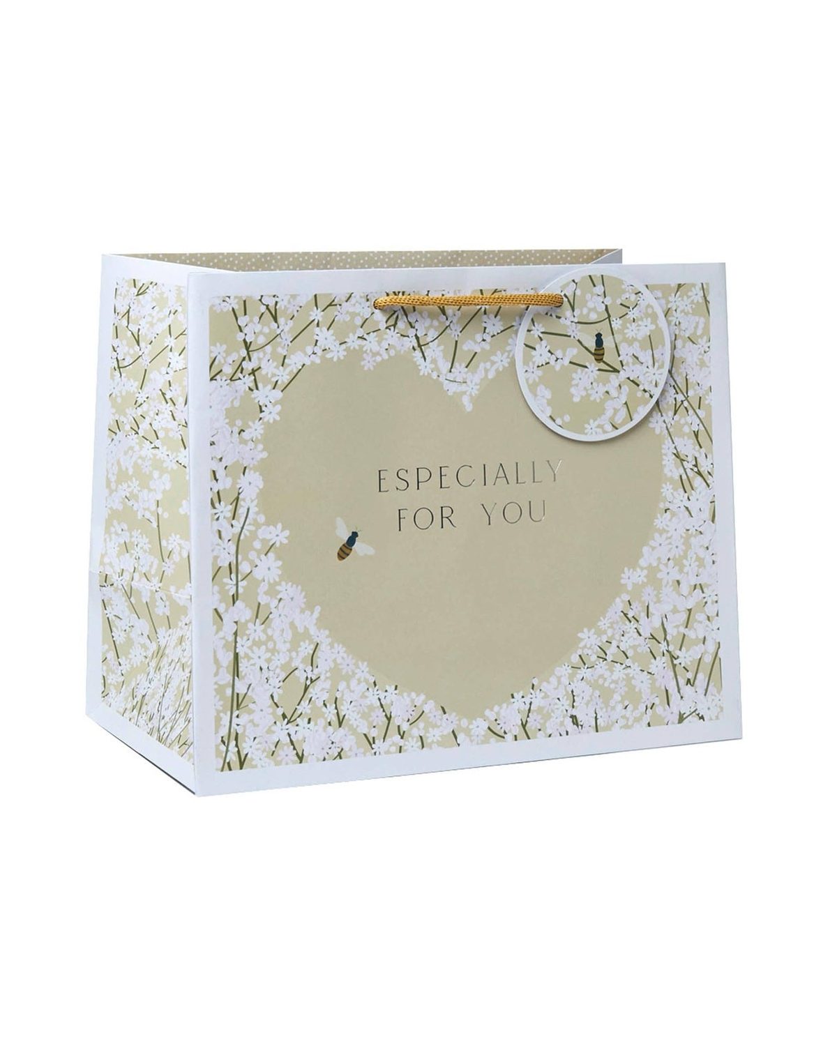 Medium tote gift bag with gypsophila natural design by Belly Button Designs, showcasing elegant floral gift wrapping.