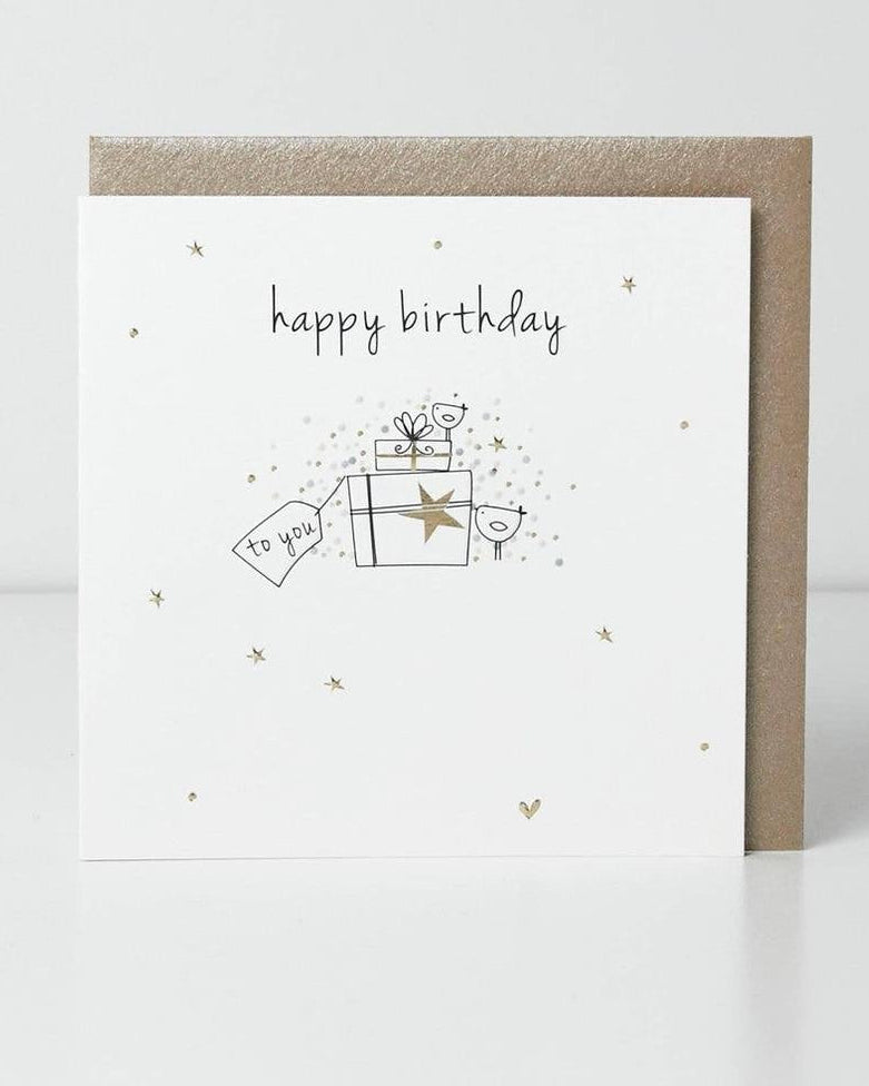 Colorful birthday greeting card with presents design by Belly Button Designs, perfect for celebrating special occasions.