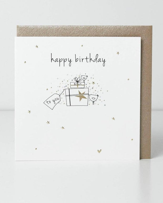 Colorful birthday greeting card with presents design by Belly Button Designs, perfect for celebrating special occasions.