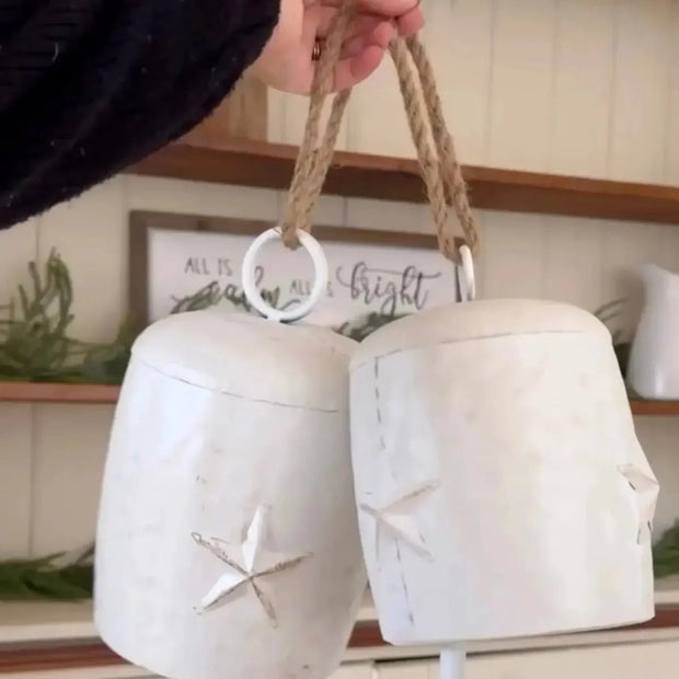 Neutral White Cow Bells With Star, close-up product detail