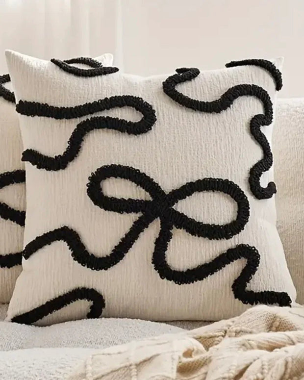 Black Bow Embroidered Cushion Cover - Soft FurnishingsSoft Furnishings - Lulu Loves Home