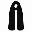 Long black cable knit scarf on a clean white studio background
