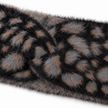 Close-up of the black, grey and taupe fluffy leopard knit texture