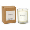 Heaven Scent Black Oud Small Candle unlit with its kraft box on white