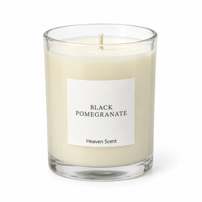 Heaven Scent Black Pomegranate Medium Candle close-up of the unlit wick and wax