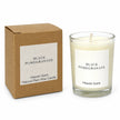 Heaven Scent Black Pomegranate Small Candle unlit with its kraft box on white
