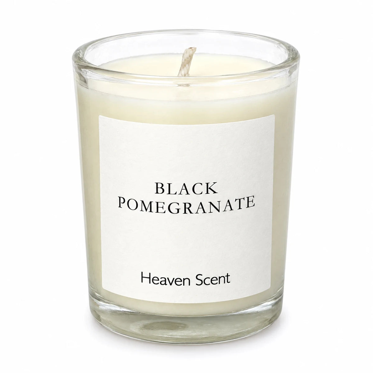 Heaven Scent Black Pomegranate Small Candle close-up of the unlit wick and wax