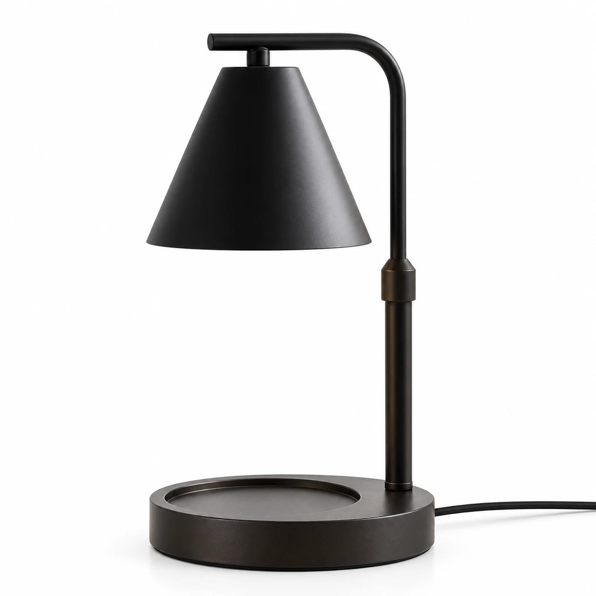 Complete black shade candle warmer lamp on white with empty base and no candle