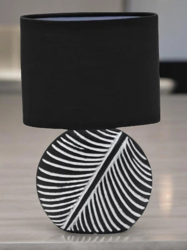 Black Stone Leaf Handled Table Lamp with Black Linen Shade - LightingLighting - Lulu Loves Home